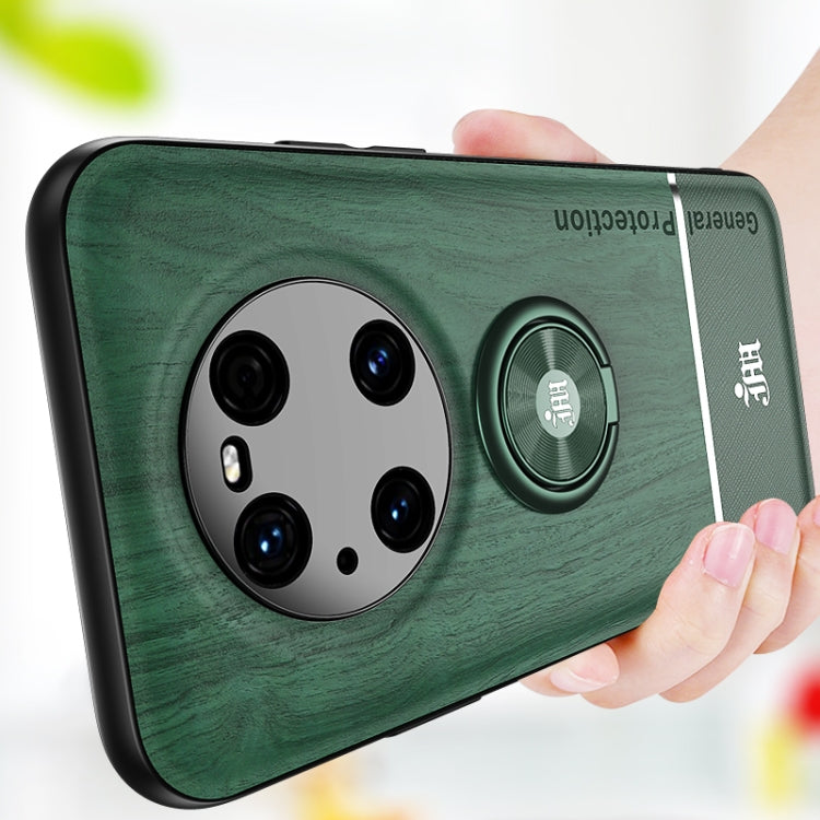 For Huawei Mate 40 Pro Wood Grain PC + TPU Shockproof Case with Ring Holder