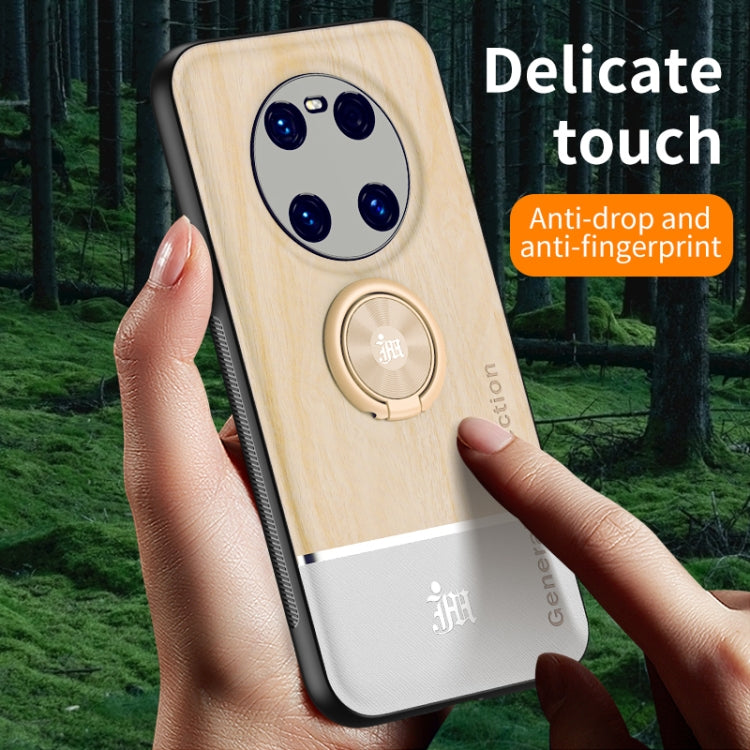 For Huawei Mate 40 Wood Grain PC + TPU Shockproof Case with Ring Holder
