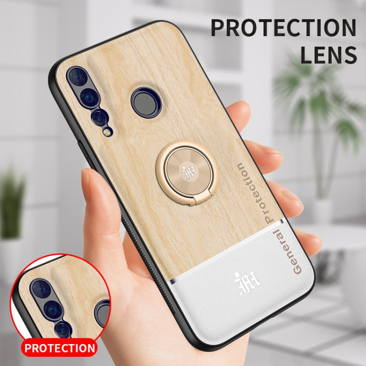 For Huawei nova 4 Wood Grain PC + TPU Shockproof Case with Ring Holder