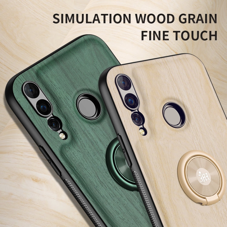 For Huawei nova 4 Wood Grain PC + TPU Shockproof Case with Ring Holder