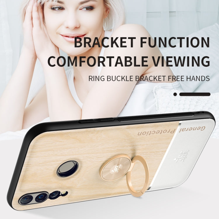 For Huawei nova 4 Wood Grain PC + TPU Shockproof Case with Ring Holder