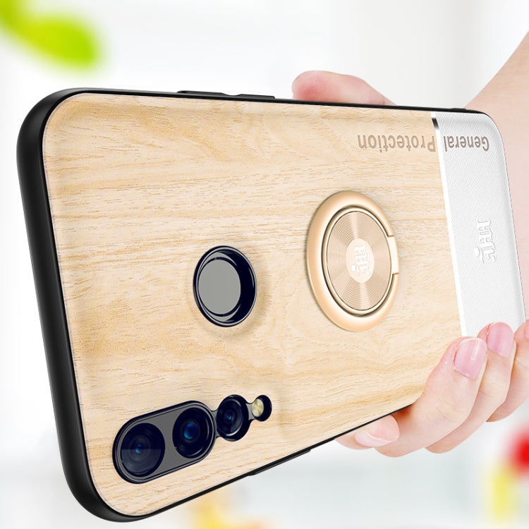 For Huawei nova 4 Wood Grain PC + TPU Shockproof Case with Ring Holder