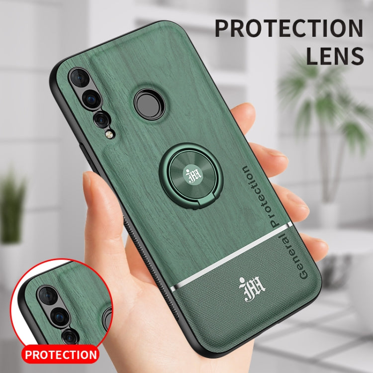 For Huawei nova 4 Wood Grain PC + TPU Shockproof Case with Ring Holder