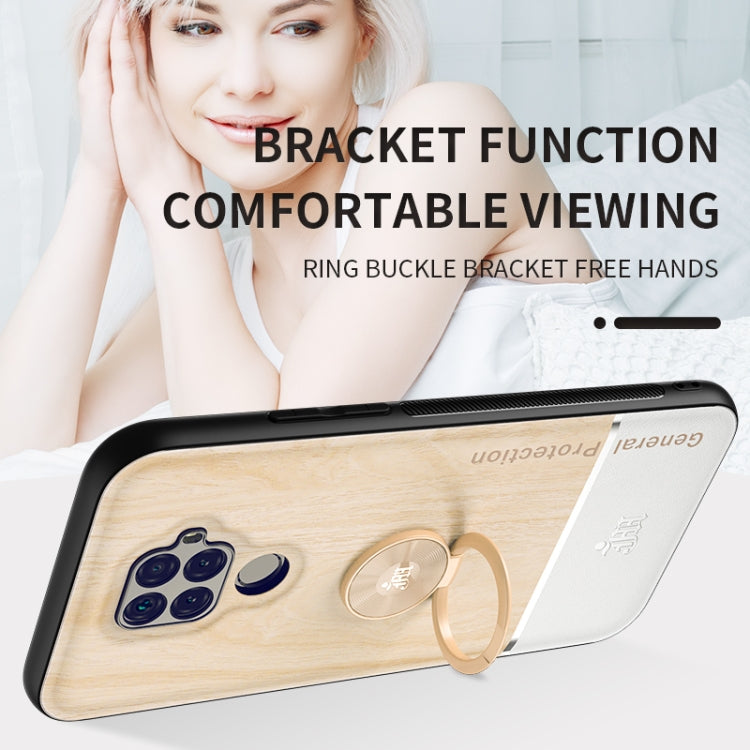For Huawei nova 5i Pro Wood Grain PC + TPU Shockproof Case with Ring Holder