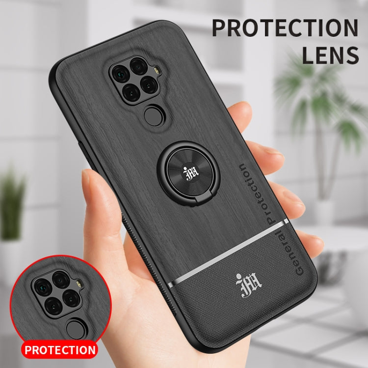 For Huawei nova 5i Pro Wood Grain PC + TPU Shockproof Case with Ring Holder
