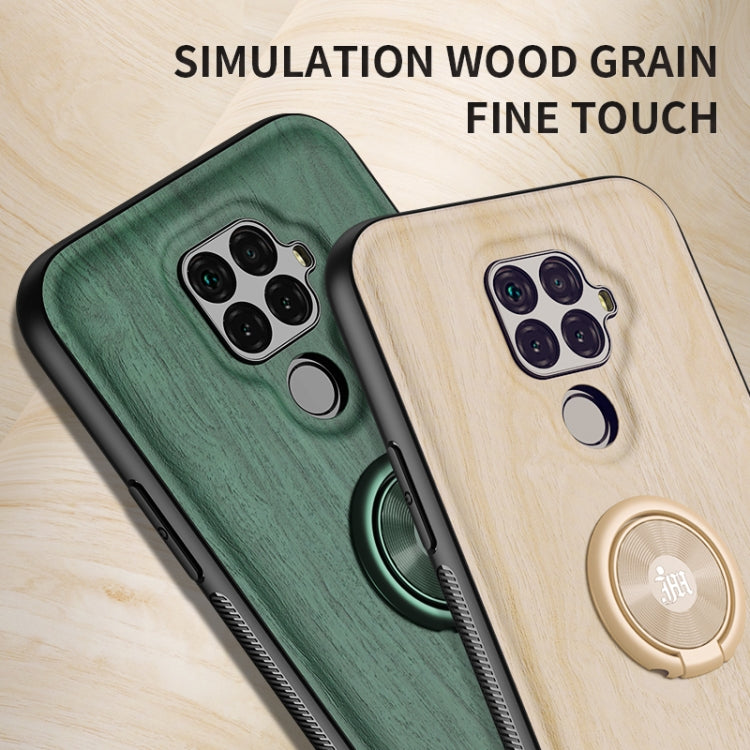 For Huawei nova 5i Pro Wood Grain PC + TPU Shockproof Case with Ring Holder