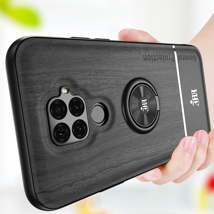 For Huawei nova 5i Pro Wood Grain PC + TPU Shockproof Case with Ring Holder