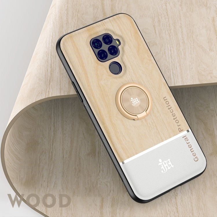 For Huawei nova 5i Pro Wood Grain PC + TPU Shockproof Case with Ring Holder
