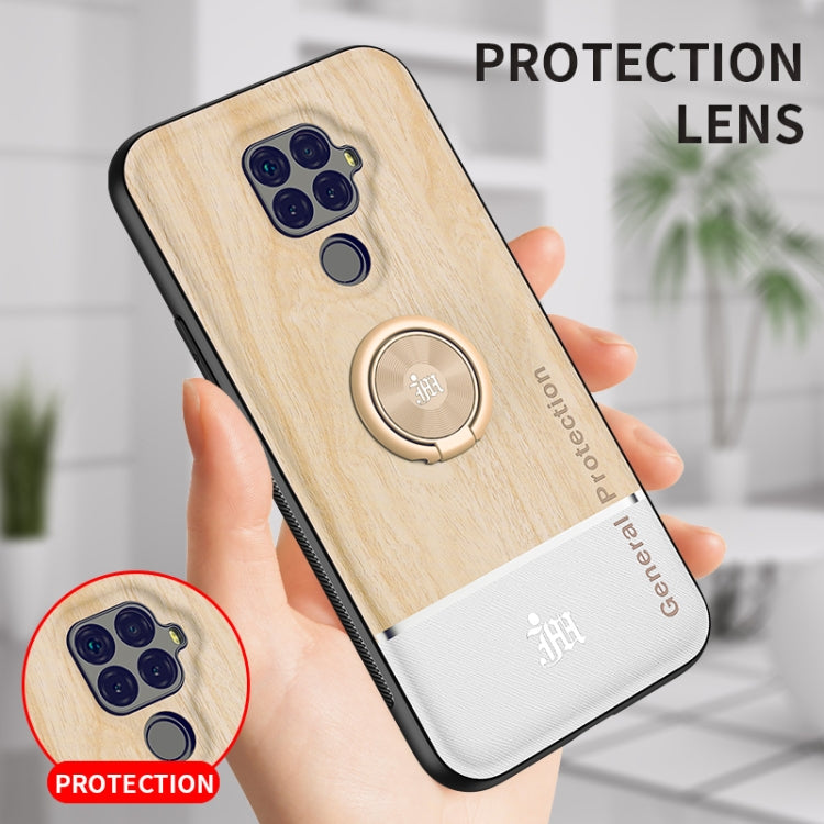 For Huawei nova 5i Pro Wood Grain PC + TPU Shockproof Case with Ring Holder