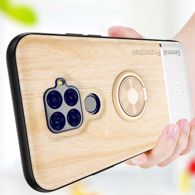 For Huawei nova 5i Pro Wood Grain PC + TPU Shockproof Case with Ring Holder