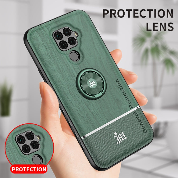 For Huawei nova 5i Pro Wood Grain PC + TPU Shockproof Case with Ring Holder