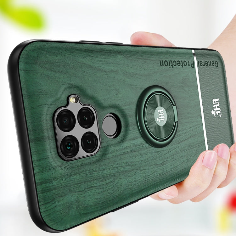 For Huawei nova 5i Pro Wood Grain PC + TPU Shockproof Case with Ring Holder