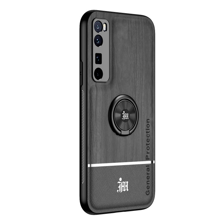 For Huawei nova 7 Pro 5G Wood Grain PC + TPU Shockproof Case with Ring Holder