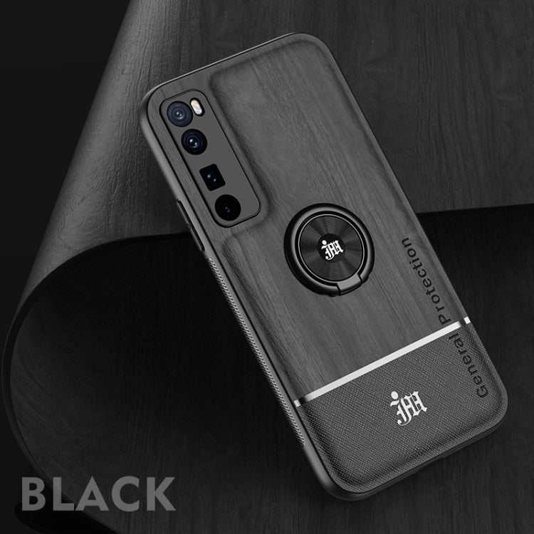 For Huawei nova 7 Pro 5G Wood Grain PC + TPU Shockproof Case with Ring Holder