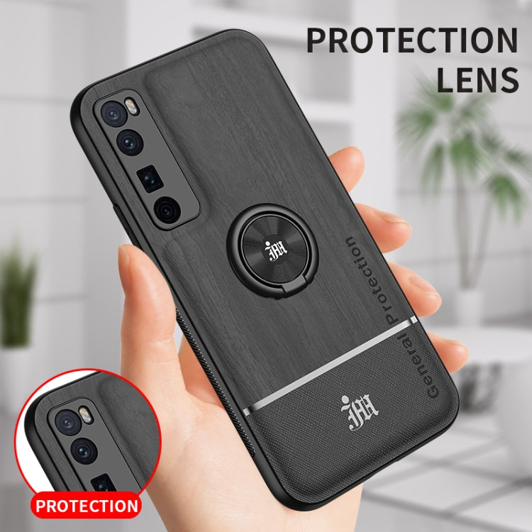 For Huawei nova 7 Pro 5G Wood Grain PC + TPU Shockproof Case with Ring Holder