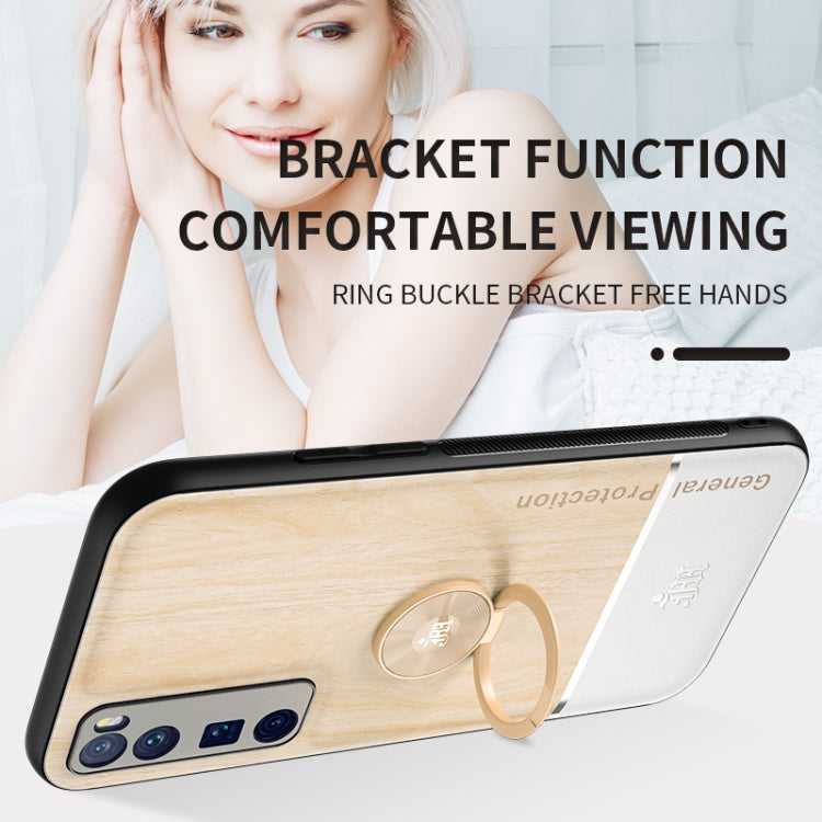 For Huawei nova 7 Pro 5G Wood Grain PC + TPU Shockproof Case with Ring Holder