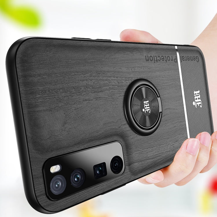 For Huawei nova 7 Pro 5G Wood Grain PC + TPU Shockproof Case with Ring Holder