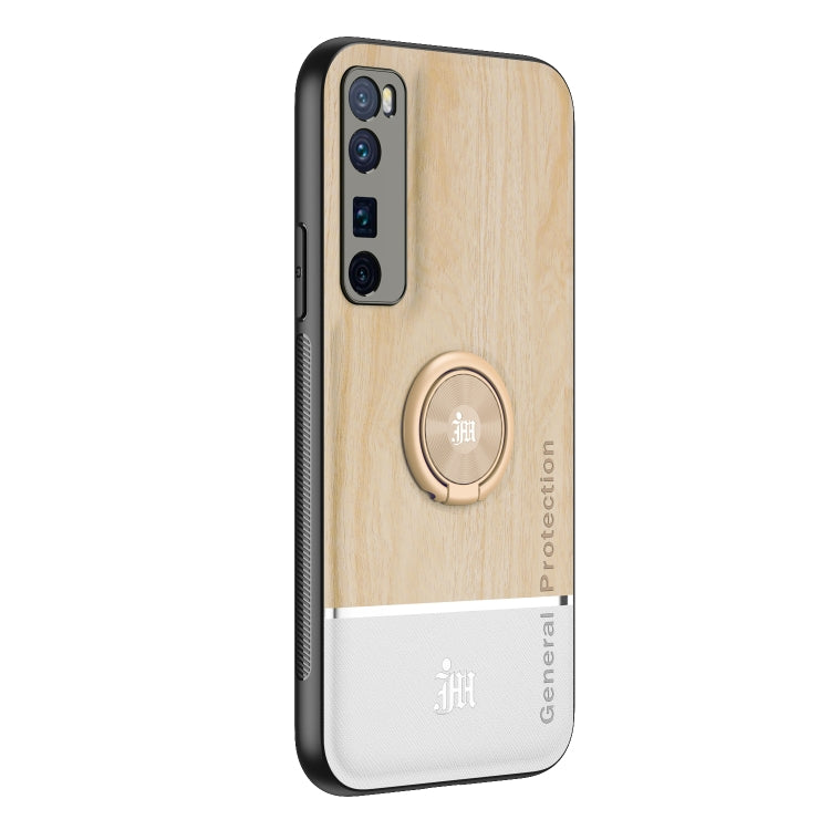 For Huawei nova 7 Pro 5G Wood Grain PC + TPU Shockproof Case with Ring Holder