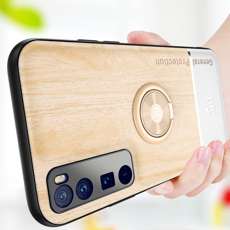 For Huawei nova 7 Pro 5G Wood Grain PC + TPU Shockproof Case with Ring Holder