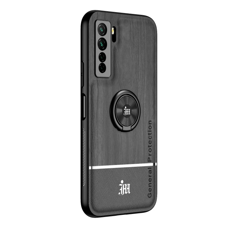 For Huawei nova 7 SE Wood Grain PC + TPU Shockproof Case with Ring Holder