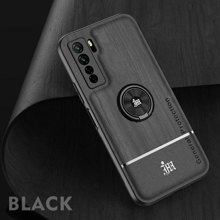For Huawei nova 7 SE Wood Grain PC + TPU Shockproof Case with Ring Holder