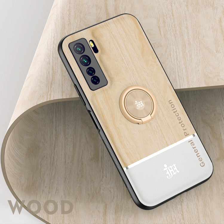 For Huawei nova 7 SE Wood Grain PC + TPU Shockproof Case with Ring Holder
