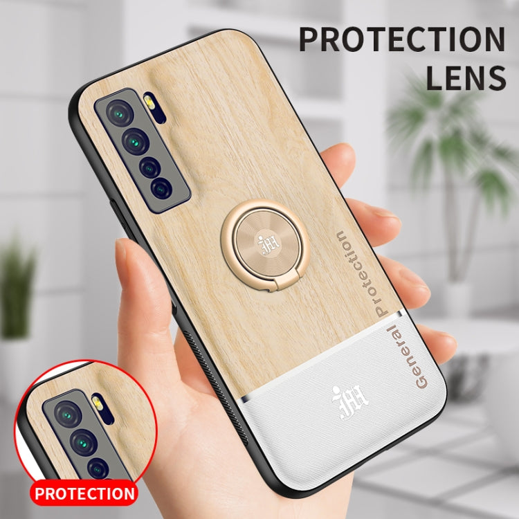 For Huawei nova 7 SE Wood Grain PC + TPU Shockproof Case with Ring Holder
