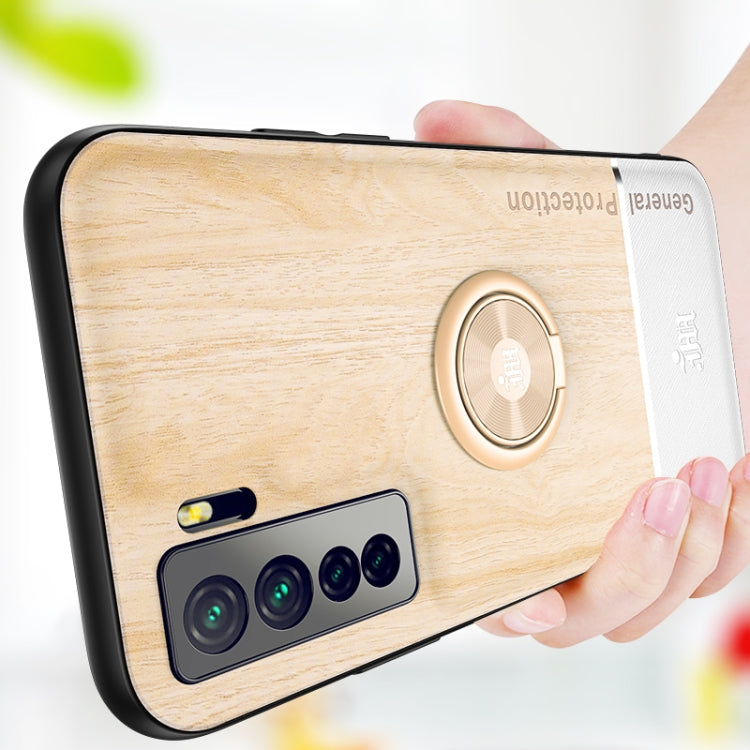 For Huawei nova 7 SE Wood Grain PC + TPU Shockproof Case with Ring Holder