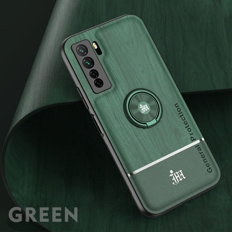 For Huawei nova 7 SE Wood Grain PC + TPU Shockproof Case with Ring Holder