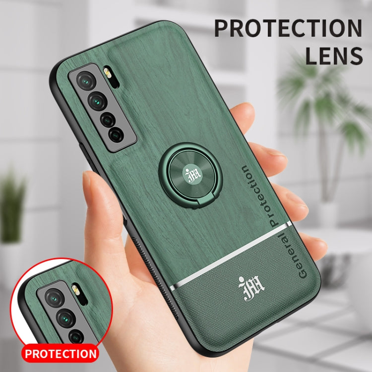 For Huawei nova 7 SE Wood Grain PC + TPU Shockproof Case with Ring Holder