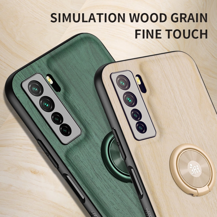 For Huawei nova 7 SE Wood Grain PC + TPU Shockproof Case with Ring Holder