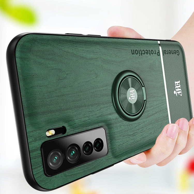 For Huawei nova 7 SE Wood Grain PC + TPU Shockproof Case with Ring Holder