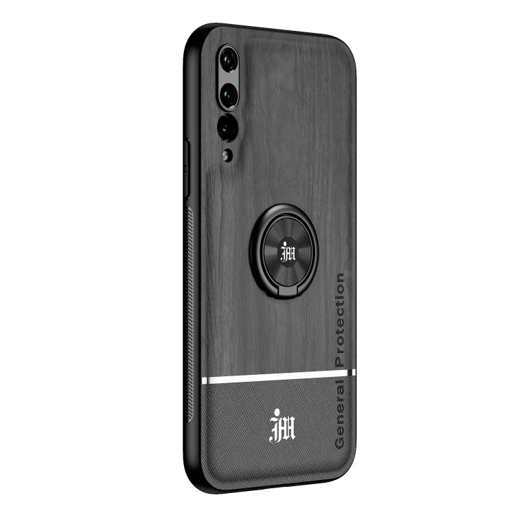 For Huawei P20 Pro Wood Grain PC + TPU Shockproof Case with Ring Holder