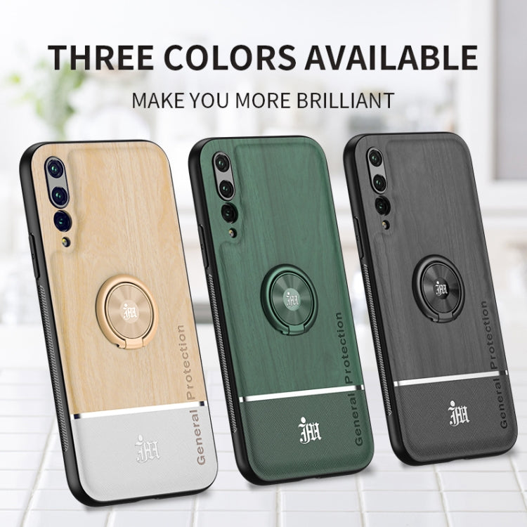 For Huawei P20 Pro Wood Grain PC + TPU Shockproof Case with Ring Holder