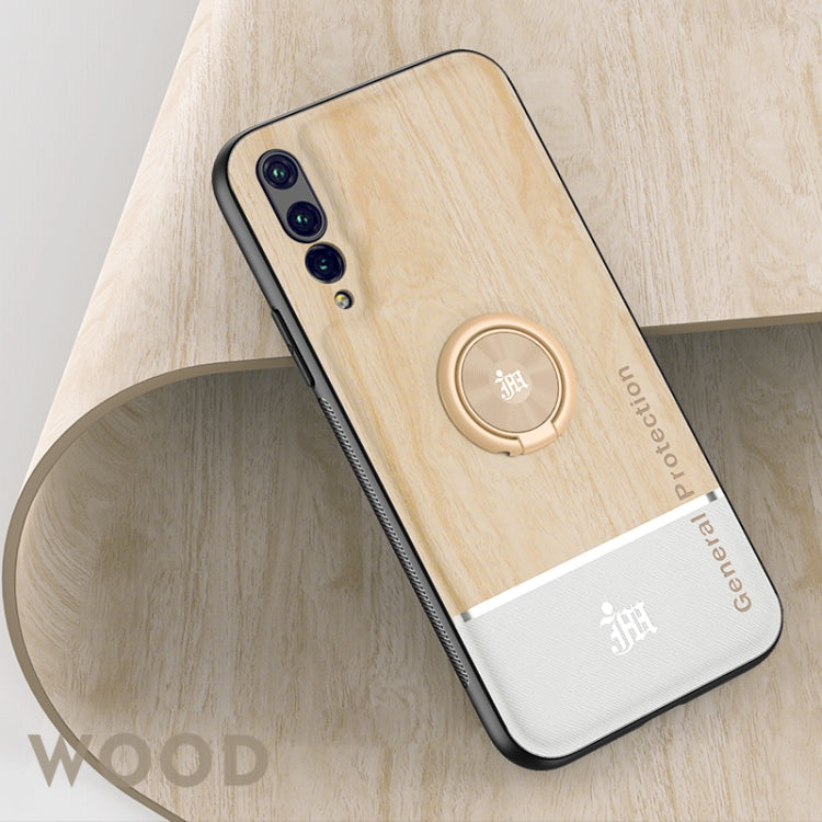 For Huawei P20 Pro Wood Grain PC + TPU Shockproof Case with Ring Holder