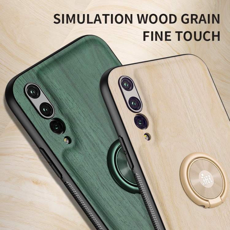 For Huawei P20 Pro Wood Grain PC + TPU Shockproof Case with Ring Holder