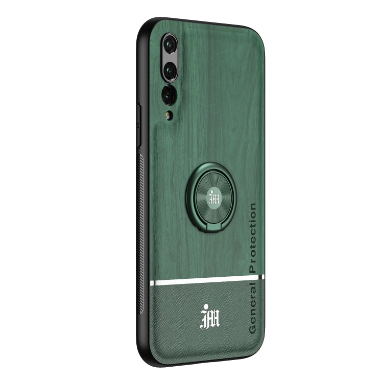 For Huawei P20 Pro Wood Grain PC + TPU Shockproof Case with Ring Holder