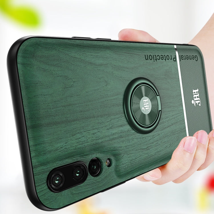 For Huawei P20 Pro Wood Grain PC + TPU Shockproof Case with Ring Holder