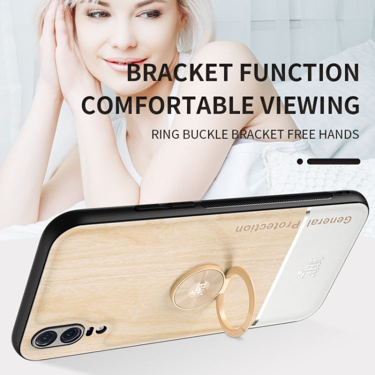 For Huawei P20 Wood Grain PC + TPU Shockproof Case with Ring Holder