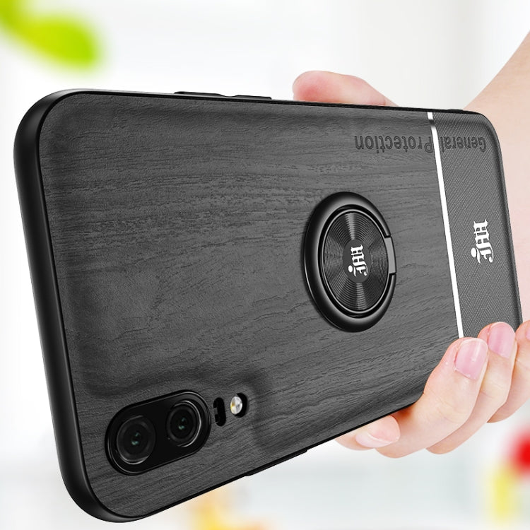For Huawei P20 Wood Grain PC + TPU Shockproof Case with Ring Holder