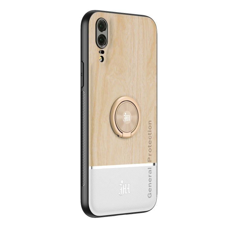 For Huawei P20 Wood Grain PC + TPU Shockproof Case with Ring Holder