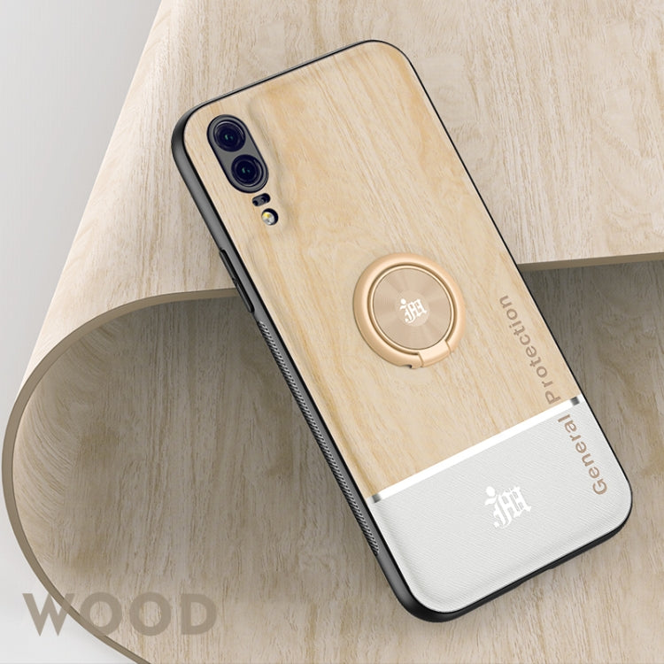 For Huawei P20 Wood Grain PC + TPU Shockproof Case with Ring Holder