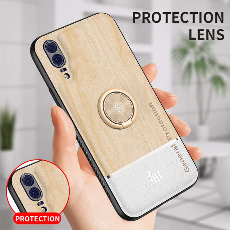 For Huawei P20 Wood Grain PC + TPU Shockproof Case with Ring Holder