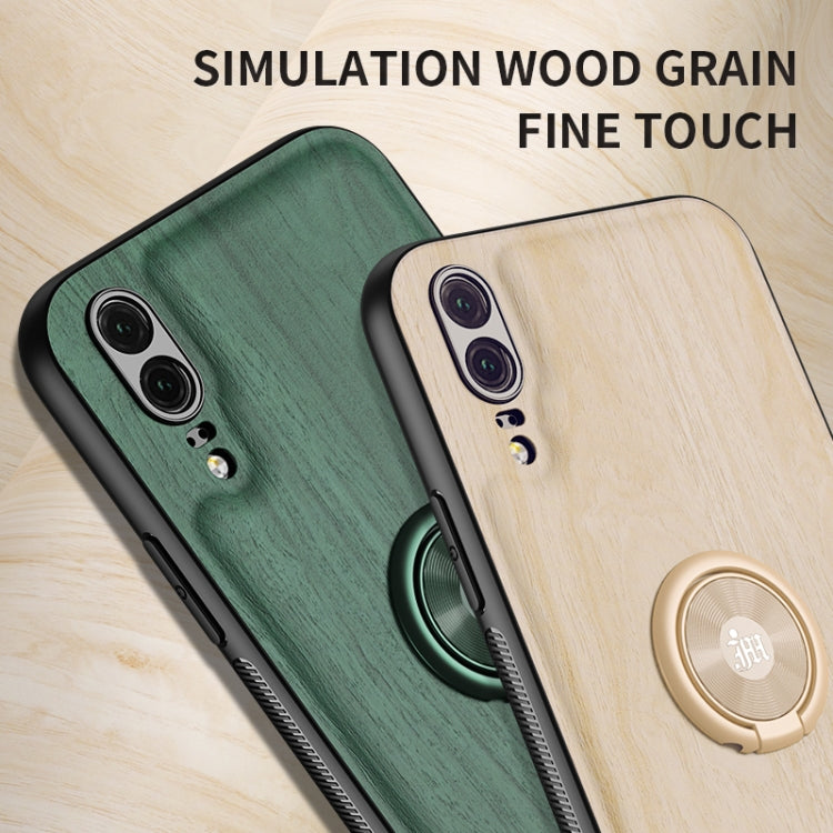 For Huawei P20 Wood Grain PC + TPU Shockproof Case with Ring Holder