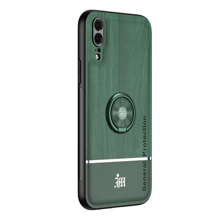For Huawei P20 Wood Grain PC + TPU Shockproof Case with Ring Holder