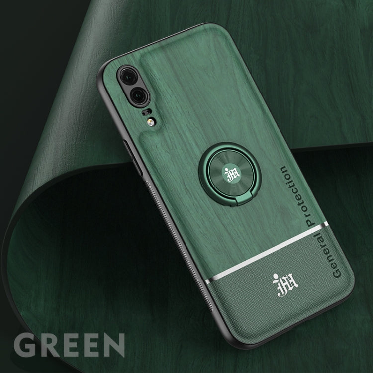 For Huawei P20 Wood Grain PC + TPU Shockproof Case with Ring Holder