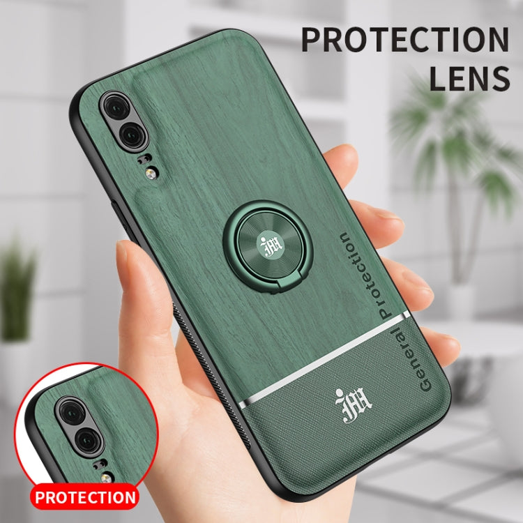 For Huawei P20 Wood Grain PC + TPU Shockproof Case with Ring Holder