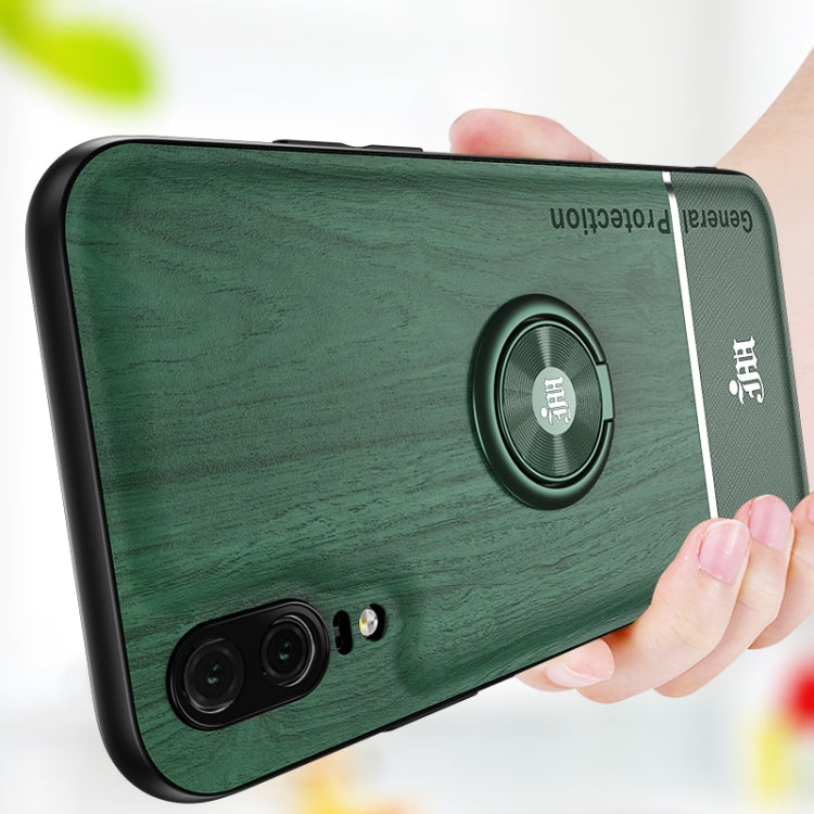 For Huawei P20 Wood Grain PC + TPU Shockproof Case with Ring Holder