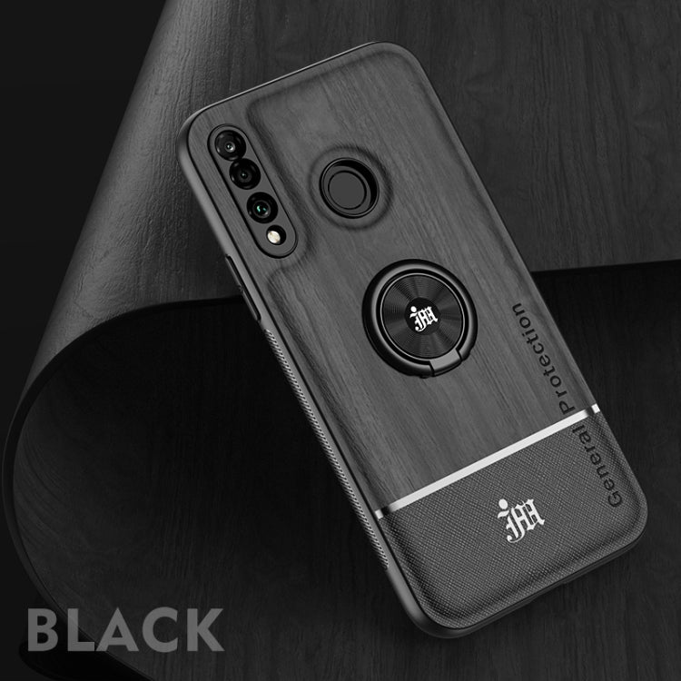 For Huawei P30 Lite Wood Grain PC + TPU Shockproof Case with Ring Holder