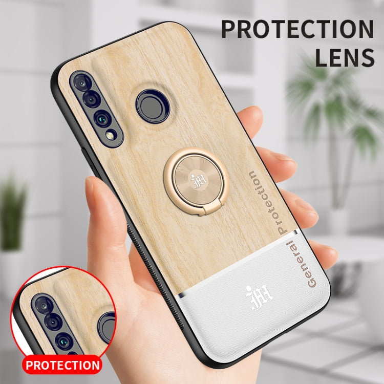For Huawei P30 Lite Wood Grain PC + TPU Shockproof Case with Ring Holder